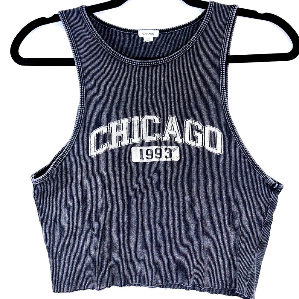 Garage Chicago 1993 Ribbed Crop Tank Top Gray Vintage Y2K M